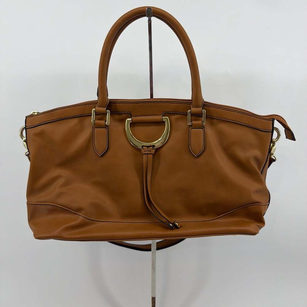 London Fog Women's Tan Faux Leather Shoulder Bag Purse Gold Tone Hardware